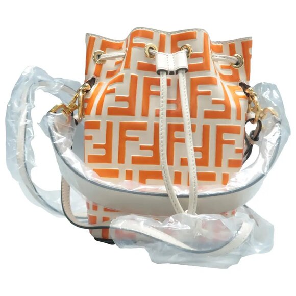 Fendi Handbags - 100% Authentic FENDI Mon Tresor Beige&Orange Leather Satchel 999-102424
